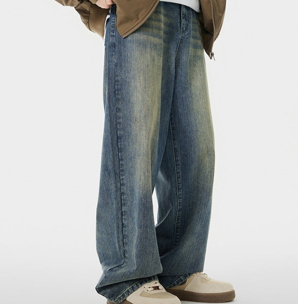 Men's Worn Looking Washed-out Loose Straight All-matching Jeans