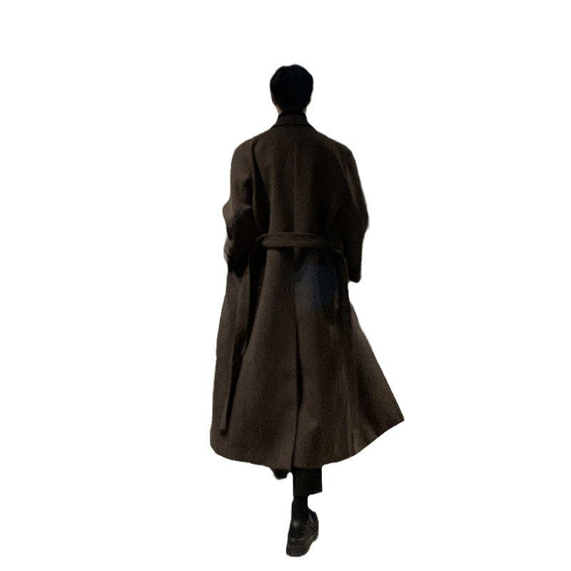 Thickened Belt Woolen Coat Men