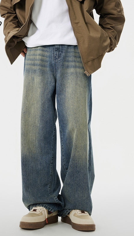 Men's Worn Looking Washed-out Loose Straight All-matching Jeans