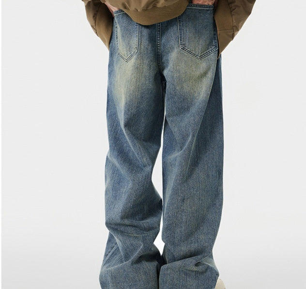 Men's Worn Looking Washed-out Loose Straight All-matching Jeans