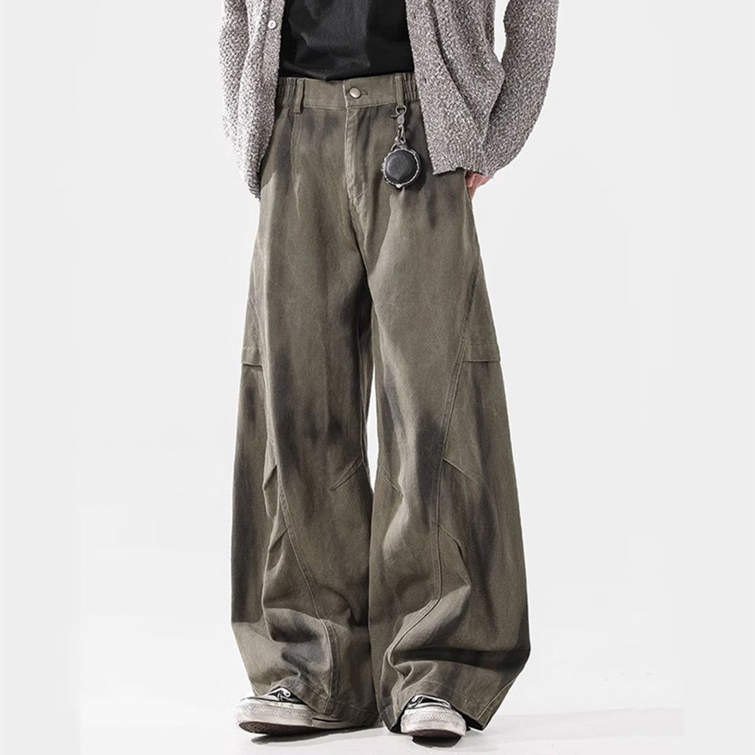 Loose Street Pleated Dirty Dyed Cargo Jeans