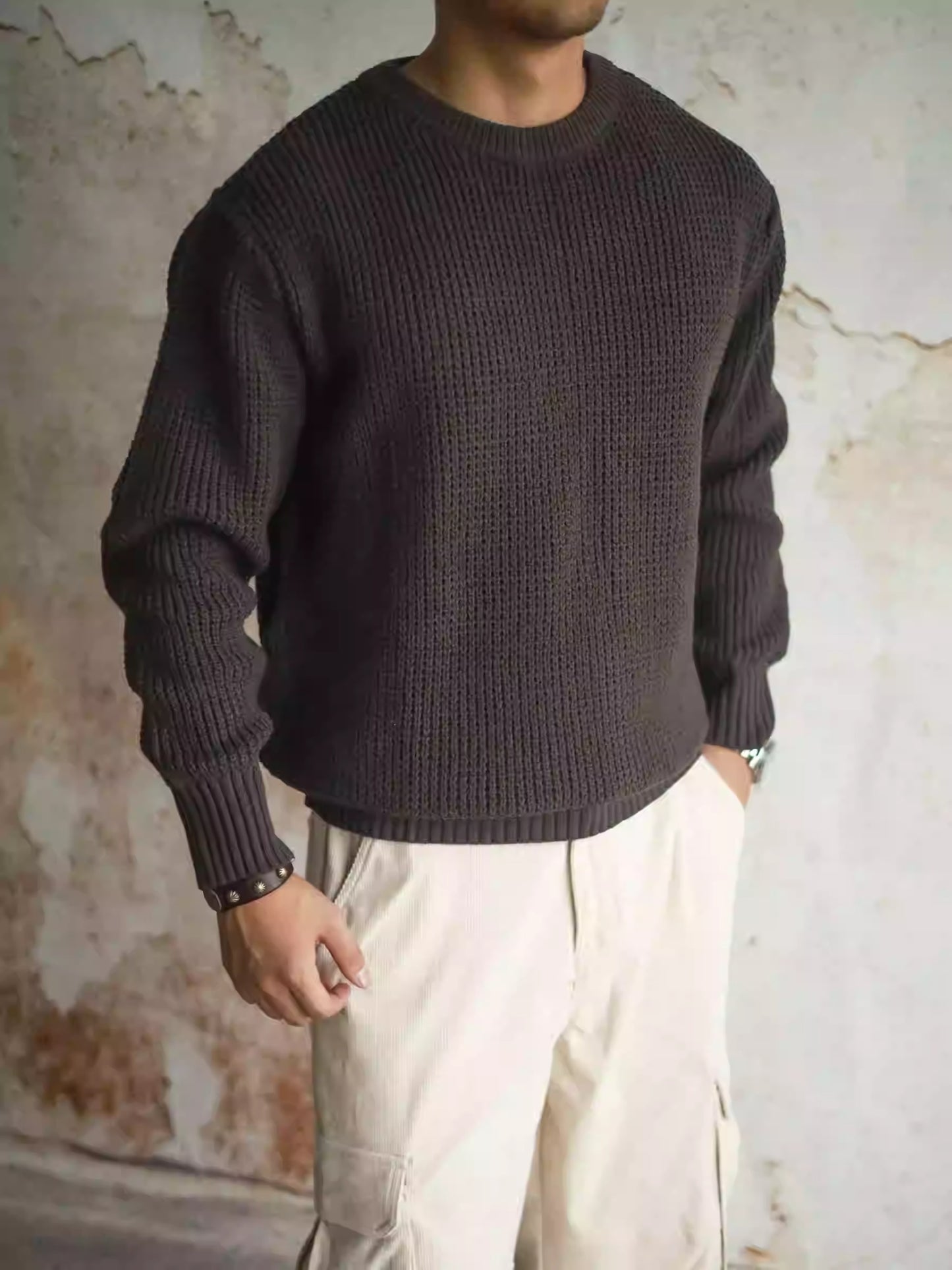 Pullover Crew Neck Sweater Men's Loose