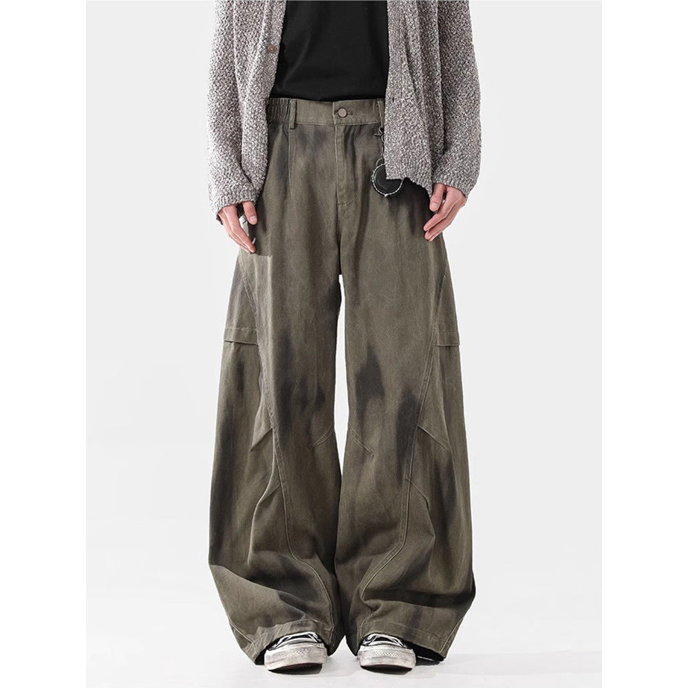 Loose Street Pleated Dirty Dyed Cargo Jeans