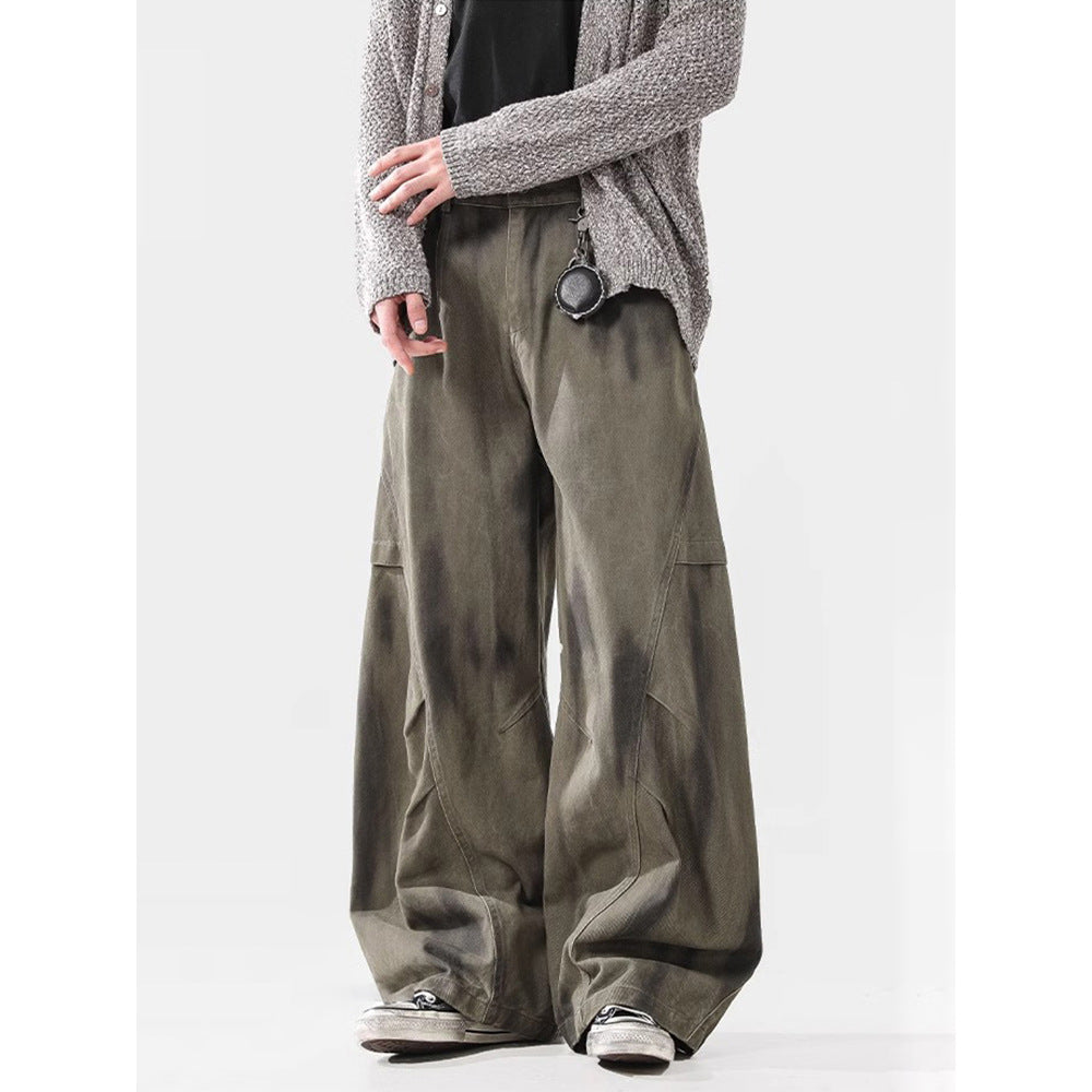 Loose Street Pleated Dirty Dyed Cargo Jeans