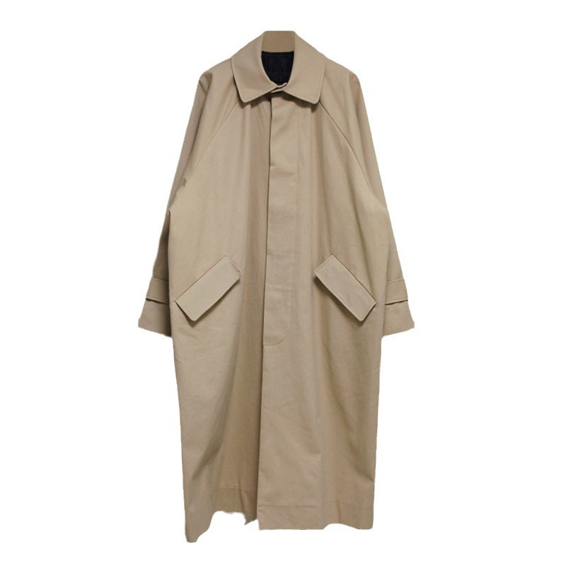 Mid-length Trench Coat Men's Lapel Loose Solid Color