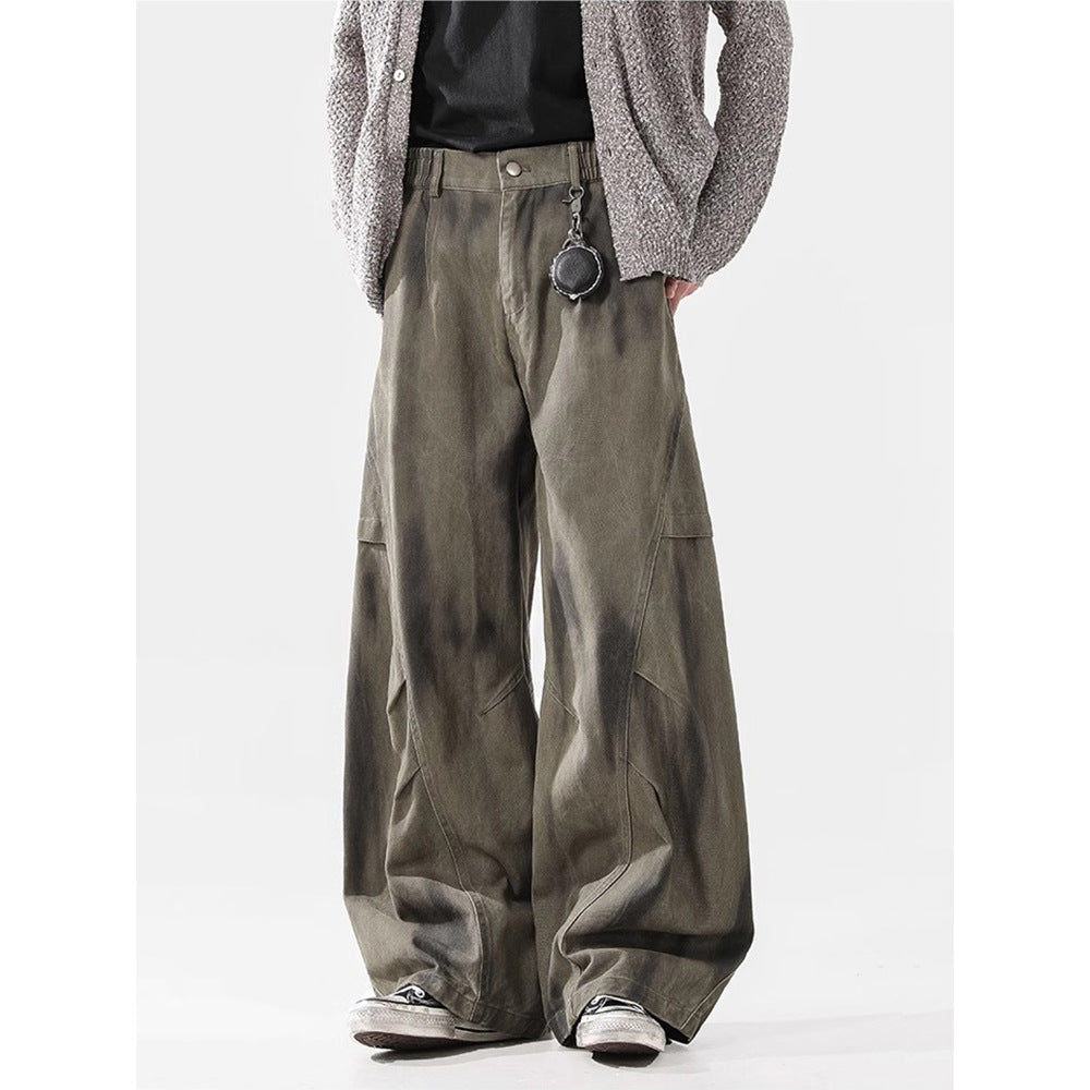 Loose Street Pleated Dirty Dyed Cargo Jeans