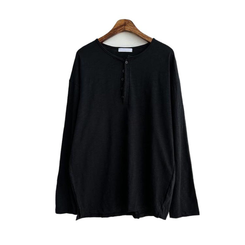 Plus Size Men's Spring Clothes Irregular Texture Loose Base Long Sleeve Shirt