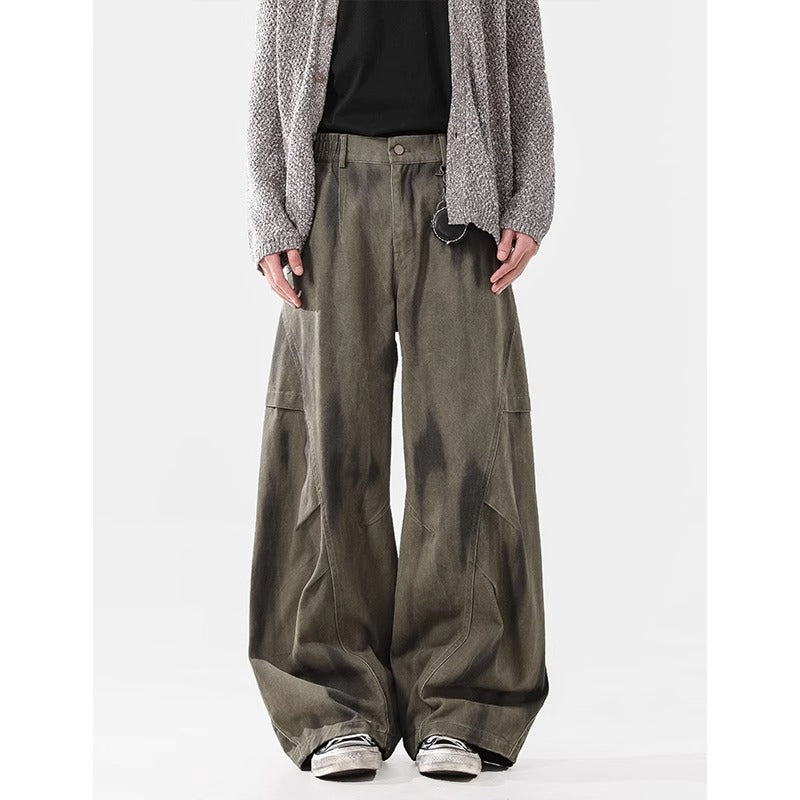 Loose Street Pleated Dirty Dyed Cargo Jeans