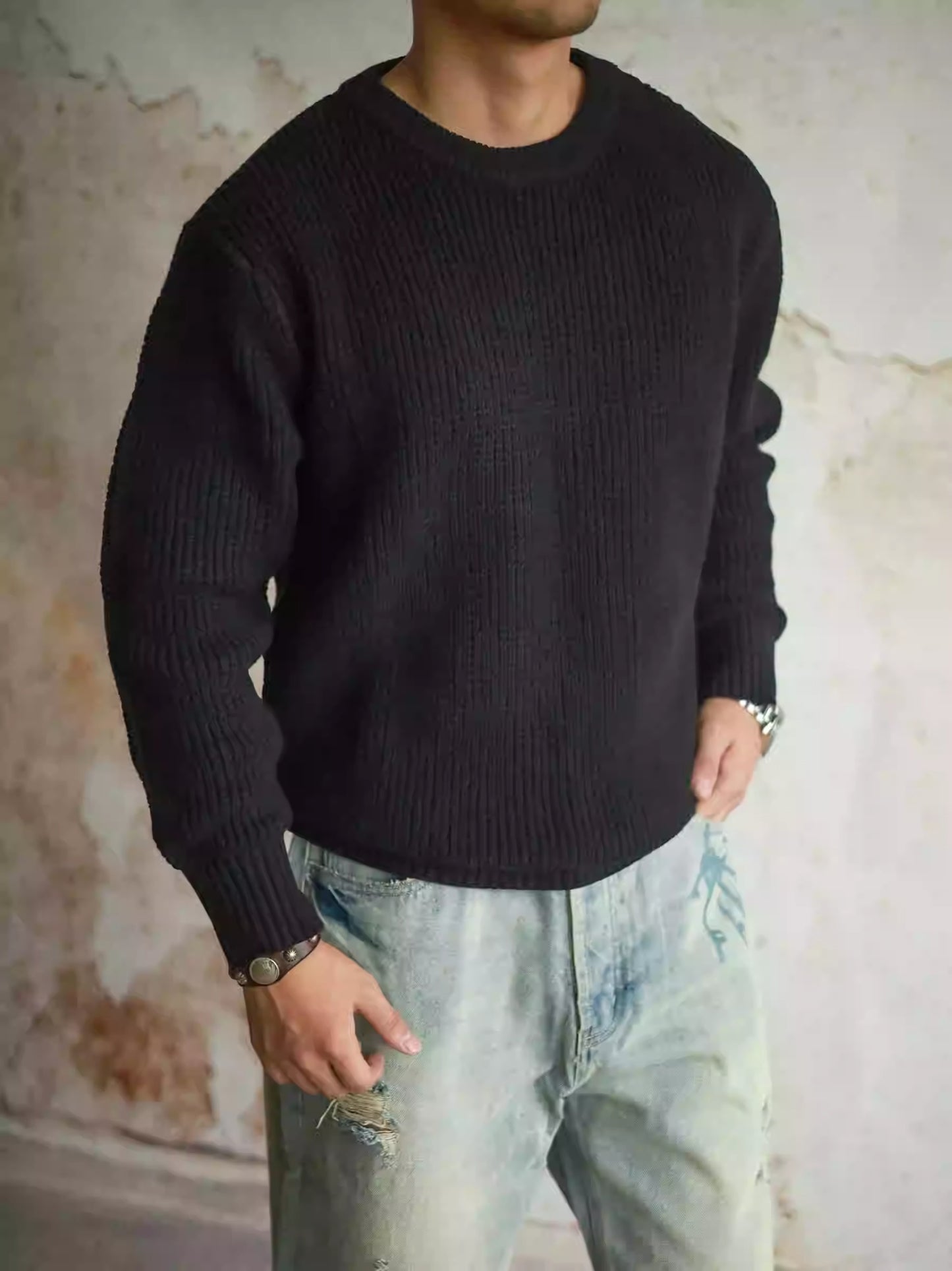 Pullover Crew Neck Sweater Men's Loose